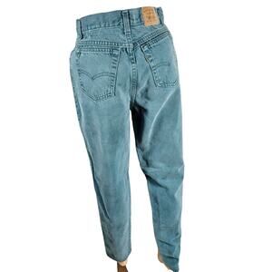 90s Teal High Waisted Zip Up Button Fly Levi's Tapered Leg Jeans Size 7 Juniors